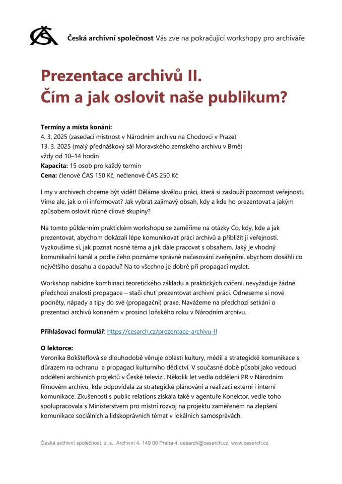 Prezentace archivů II.  Čím a jak oslovit naše publikum?