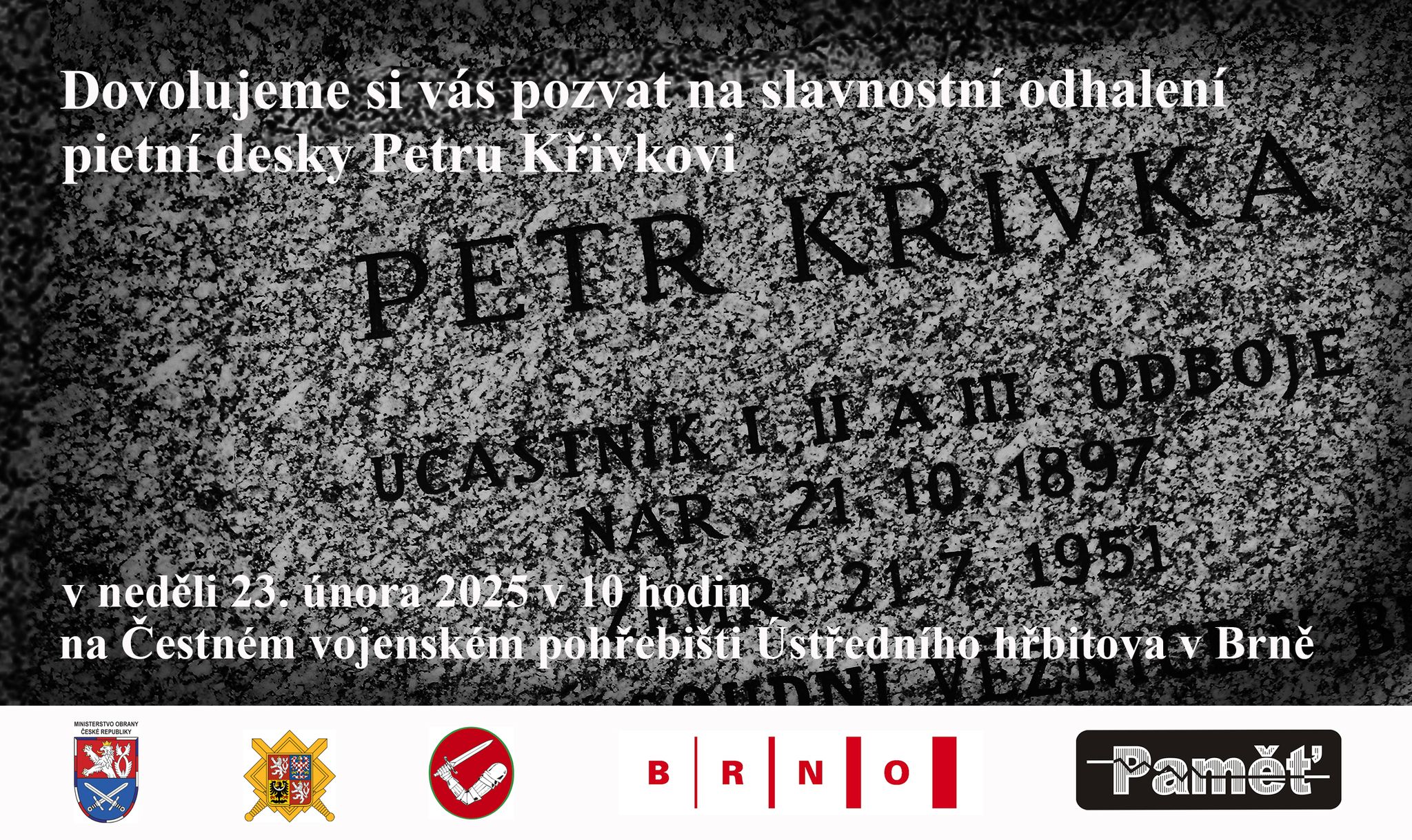 Slavnostní odhalení pietní desky Petru Křivkovi
