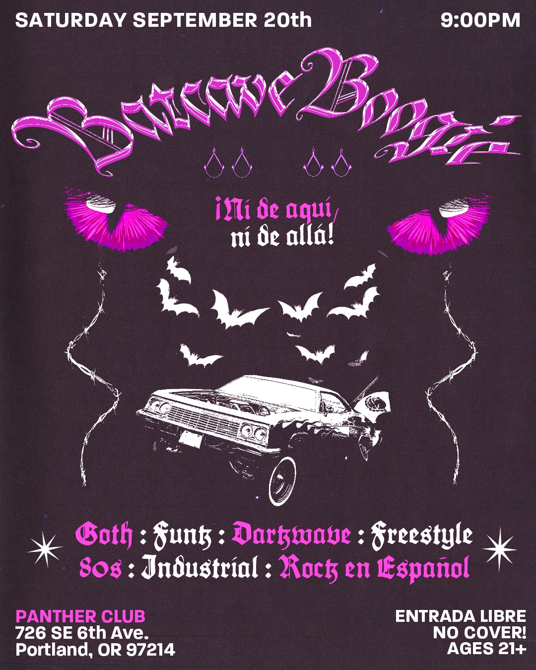 BATCAVE BOOGIE ¡SATURDAY SEPT 20TH!  ⛓️ GOTH + FUNK + DARKWAVE + FREESTYLE + 80s Y MÁS ⛓️