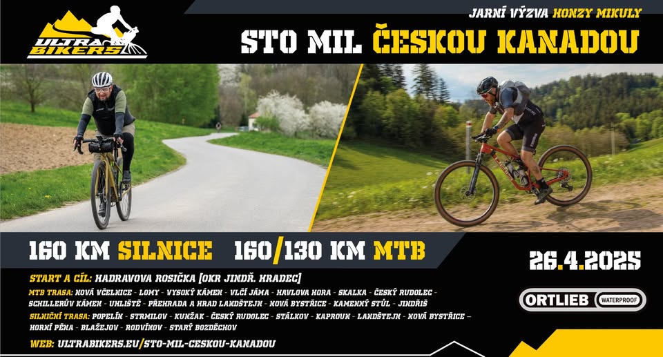 STO MIL ČESKOU KANADOU - 160 km Výzvy Poháru UB  pro horská a silniční kola