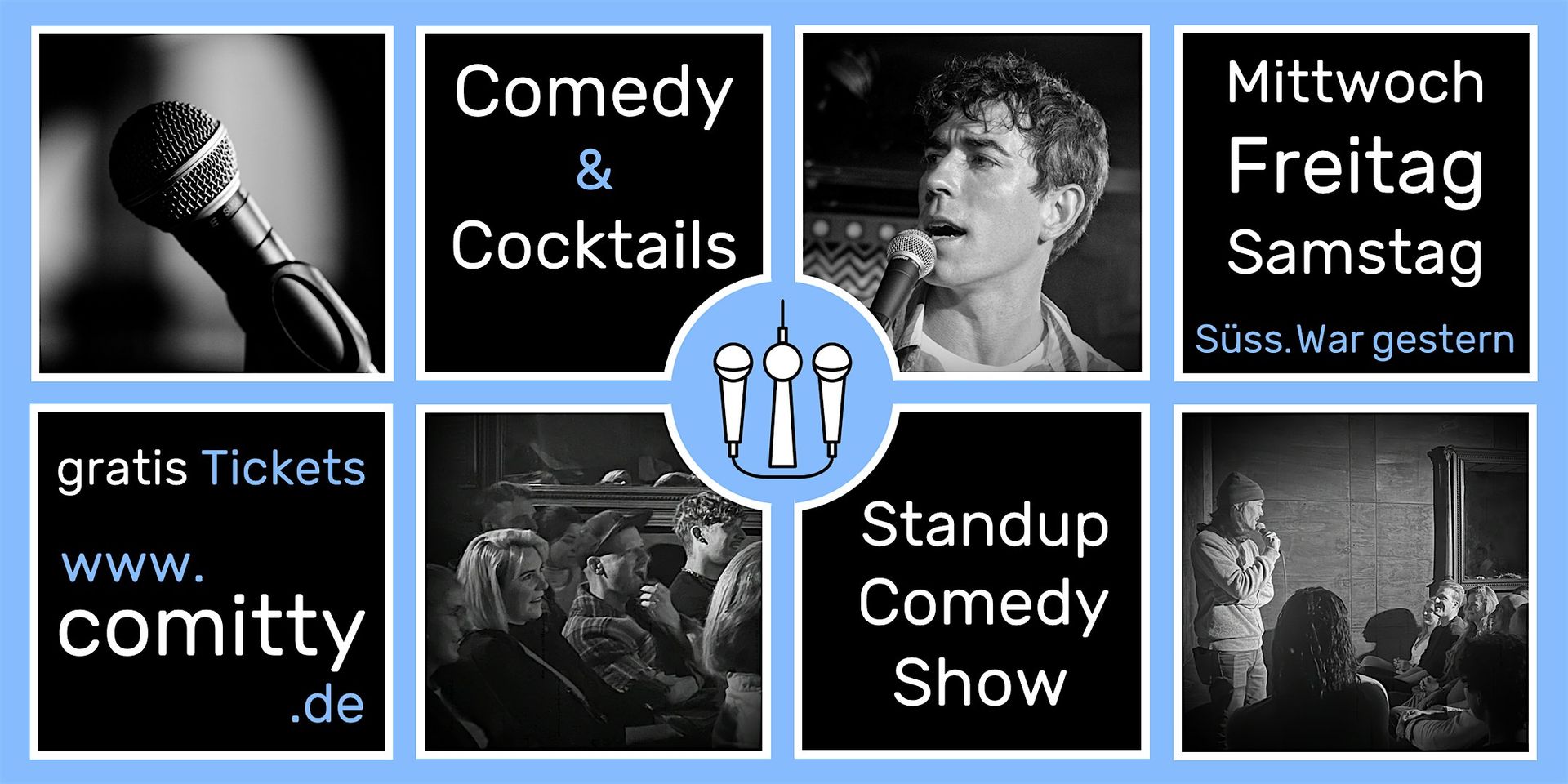 ⭐ Comedy und Cocktails ⭐ Profi Comedians und Newcomer ⭐ Gratis Open Mic