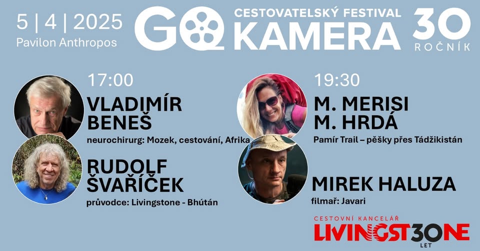 GO kamera 2025 | Vl. Beneš: Mozek, cestování, Afrika, R. Švaříček: Bhútán, M.Merisi+M.Hrdá, M.Haluza