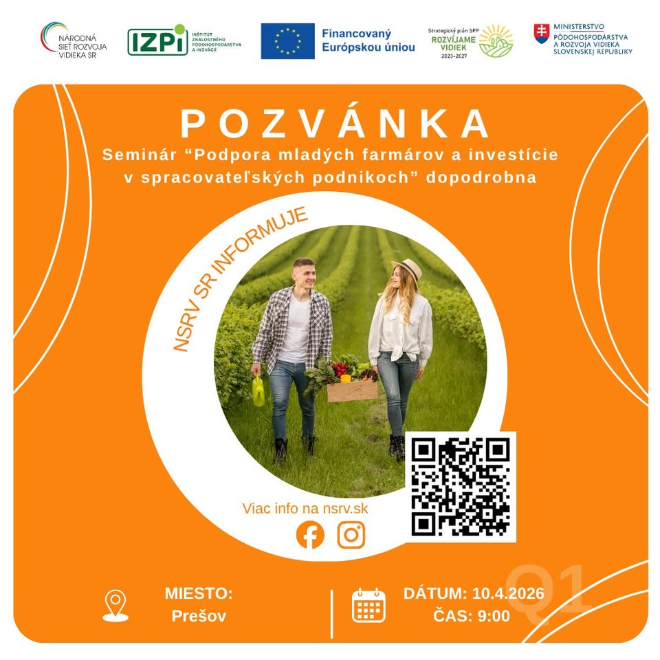 Odborný seminár „Podpora mladých farmárov a investície v spracovateľských podnikoch dopodrobna“