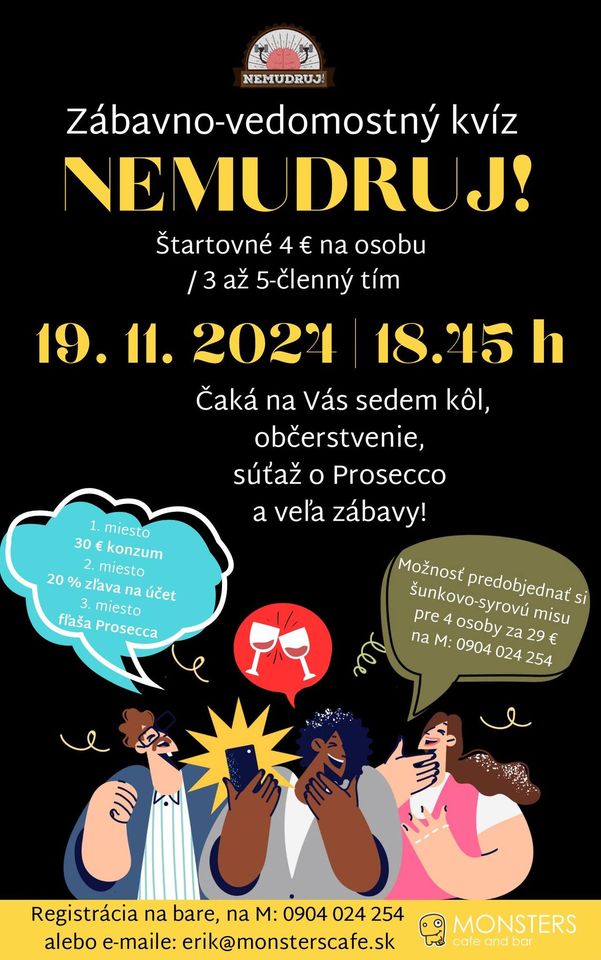 Novembrový NEMUDRUJ! kvíz v Monsters cafe and bar