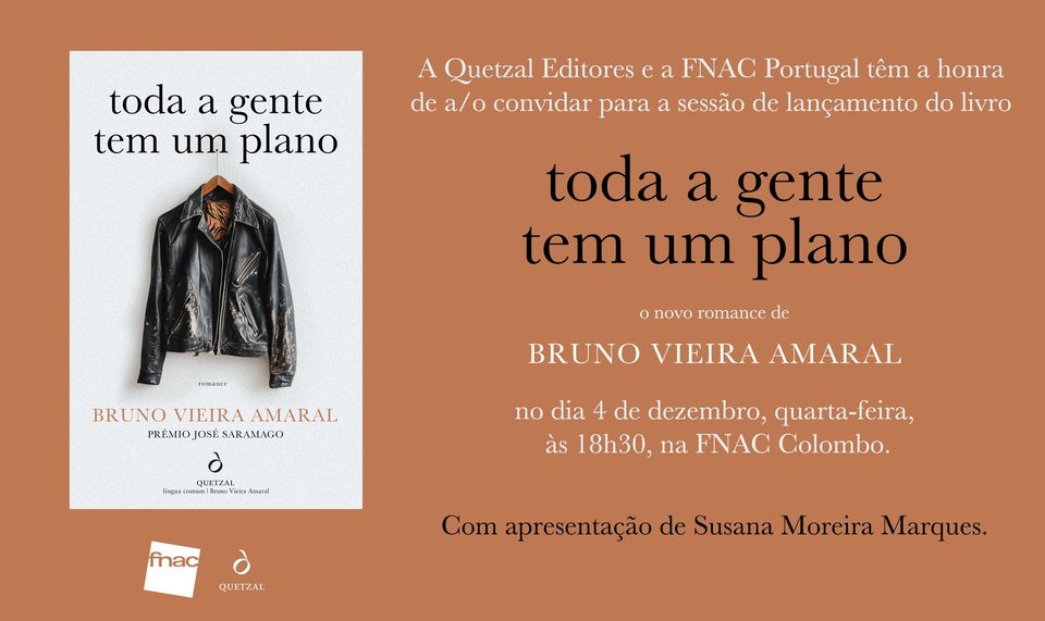 CONVITE | Sessão de lançamento de «Toda a Gente Tem um Plano», de Bruno Vieira Amaral