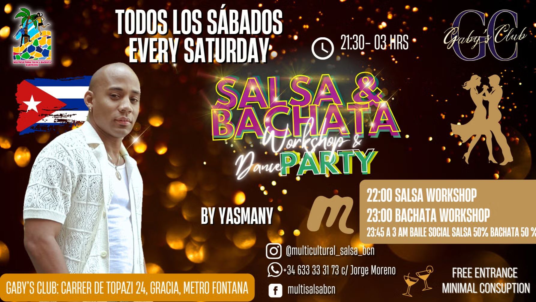 SATURDAY! Free Sensual Bachata and Salsa Class + Social Dance up to 3 hours