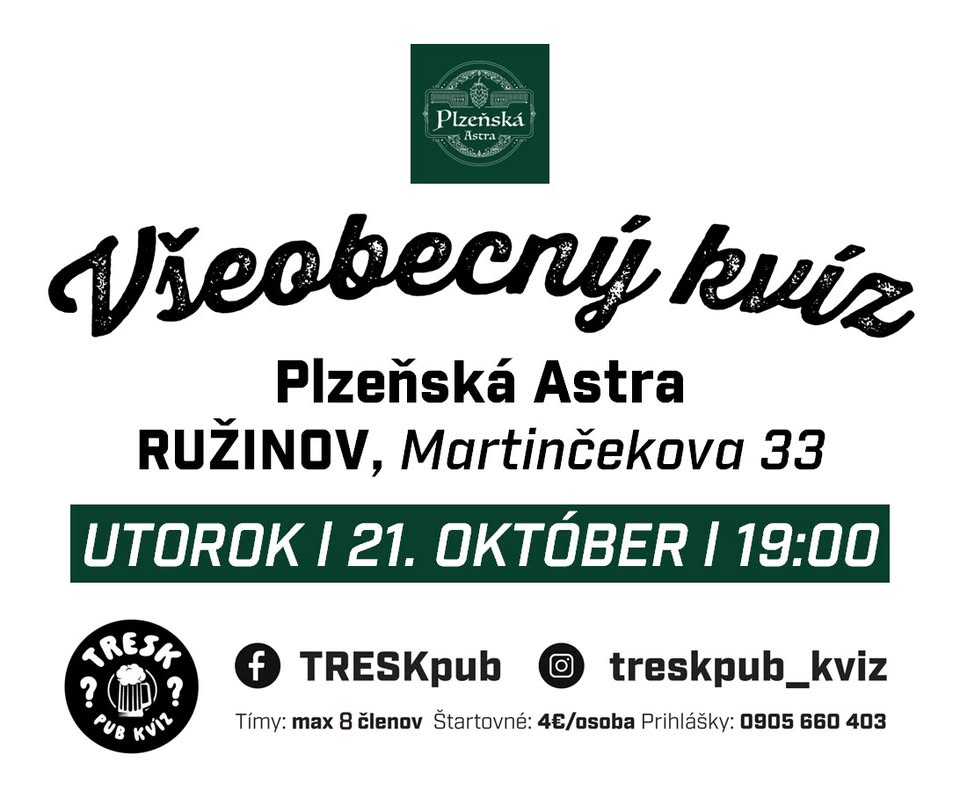Ružinov - kvíz pre každého v Plzeňskej Astre