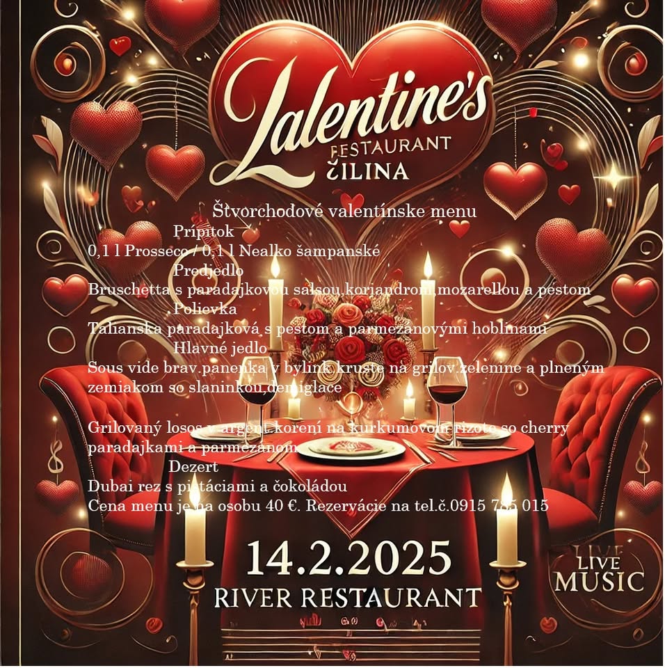 Valentínska večera v River restaurant Žilina