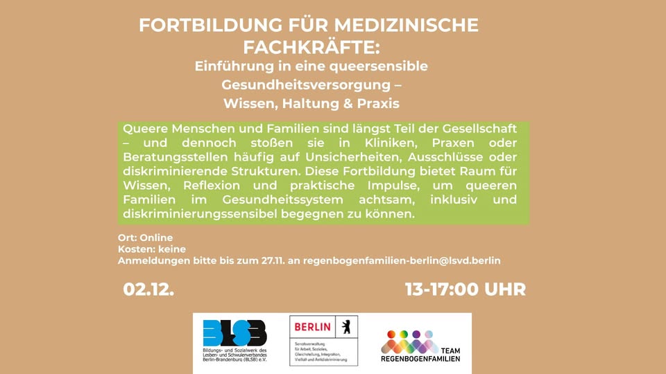 Fortbildung für medizinische Fachkräfte: Einführung in eine queersensible Gesundheitsversorgung – Wi