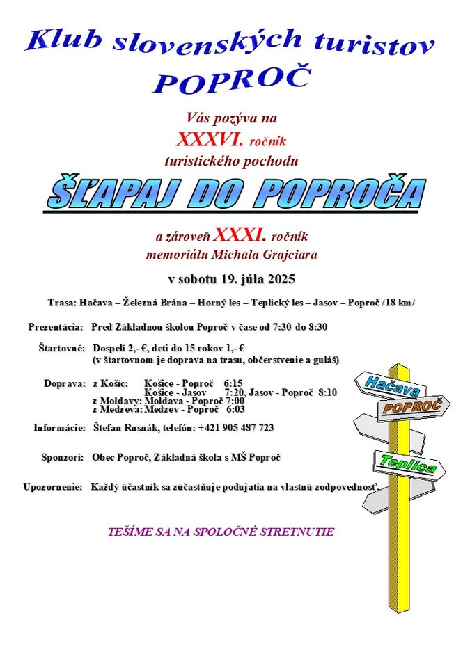 36. ročník – Šľapaj do Poproča a 31. ročník memoriálu Michala Grajciara
