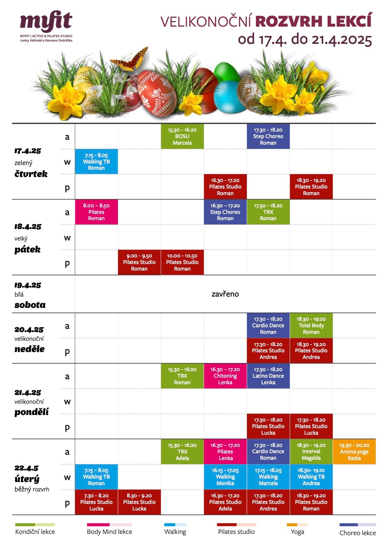 velikonoční rozvrh od 17.4. do 21.4.2025