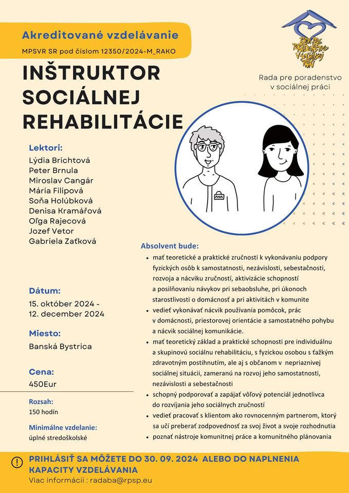 Akreditovaný kurz - Inštruktor sociálnej rehabilitácie (150 hodín)