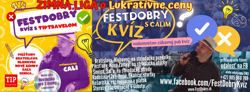 FestDobrýKvíz s Calim v Baru Baru / Šaľa, Vlčanská 13/ streda 27. novembra 2024 o 19:00/ ZIMNÁ LIGA