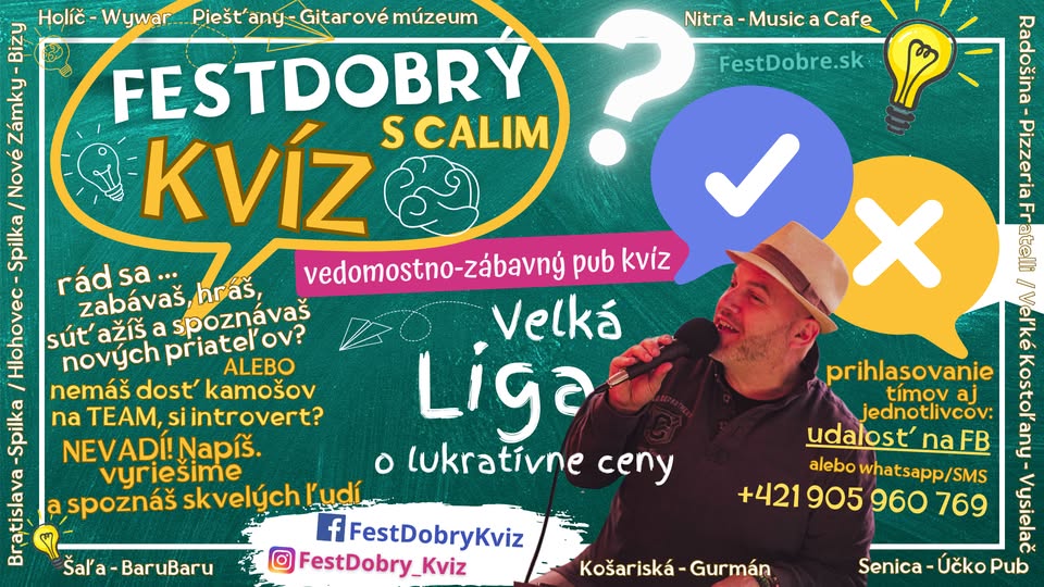 Vedomostno-zábavný FestDobrýKvíz s Calim v Spilke/Bratislava (Nový Stein)/ pondelok 1. 12. o 19:00