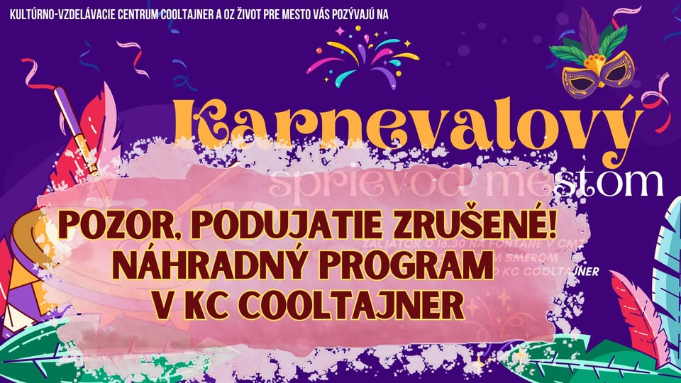 POZOR, ZRUŠENÉ: Fašiangový karnevalový sprievod mestom