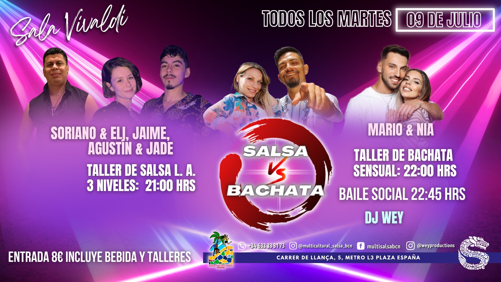 SALA VIVALDI SALSA VS BACHATA, MARTES DE TALLERES Y BAILE SOCIAL EN SALA VIVALDI