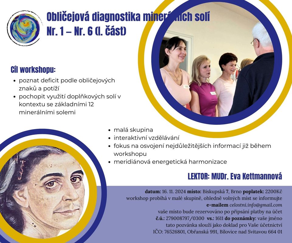Obličejová diagnostika Schüsslerových solí Nr.1 - Nr. 6 (1.část dvoudílného kurzu)