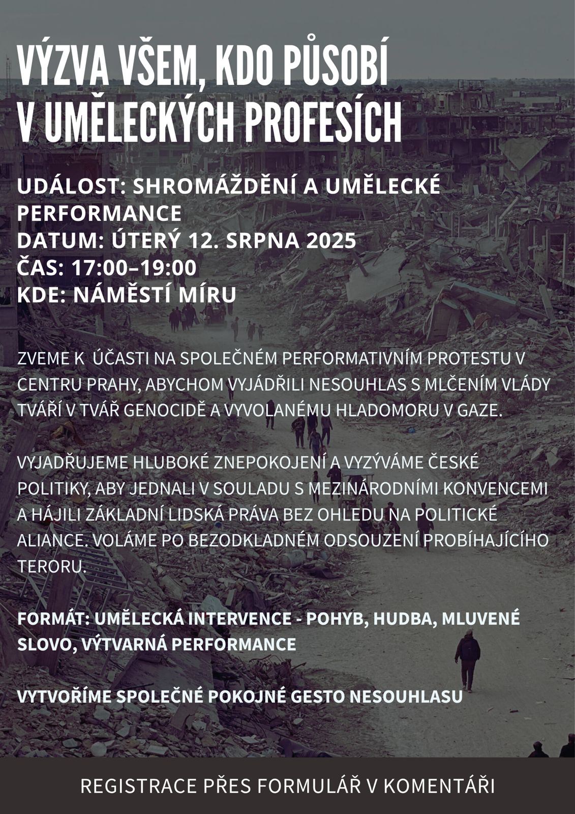 Shromáždění a umělecká performance na Náměstí Míru