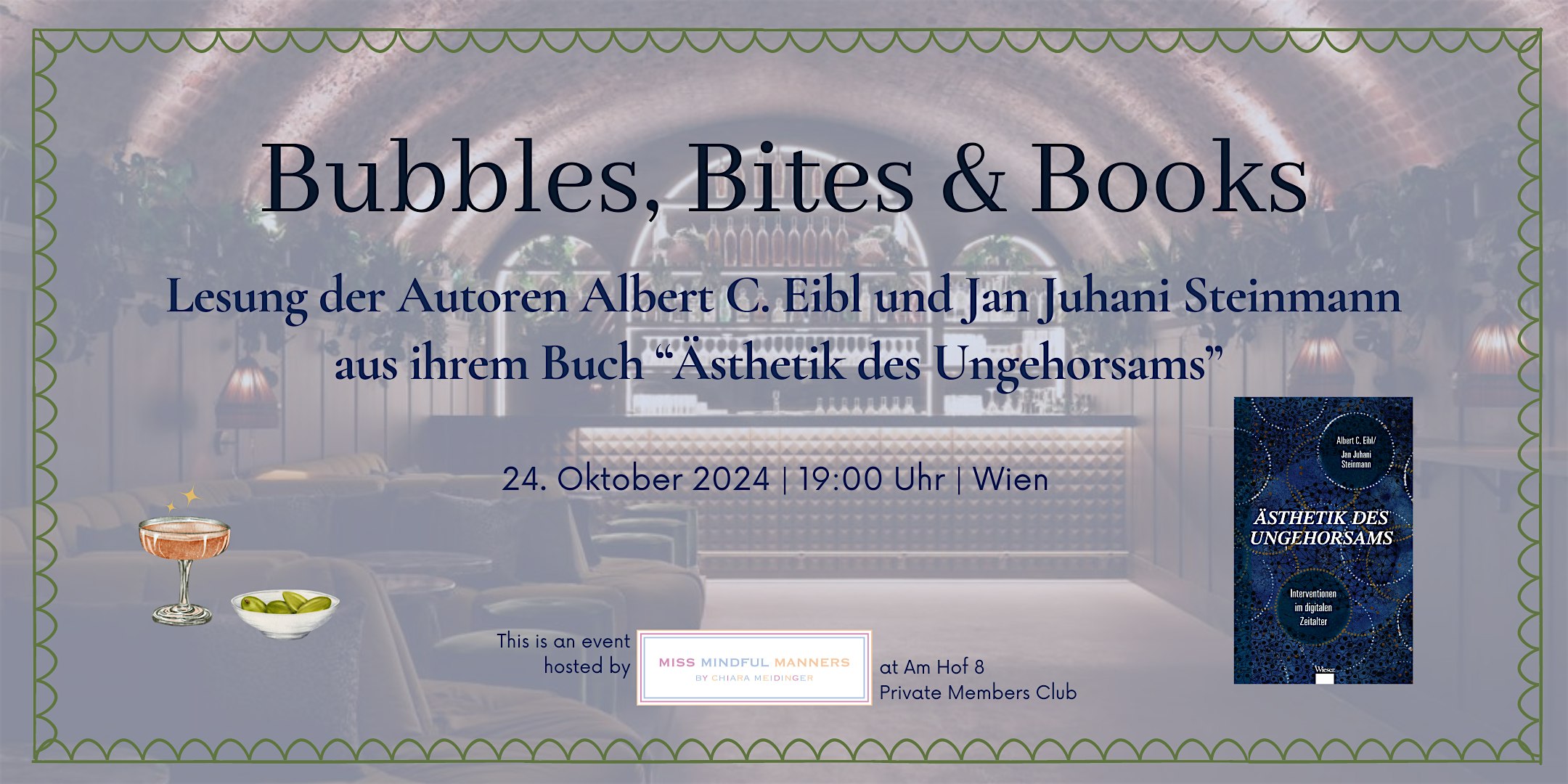 BUBBLES, BITES & BOOKS: Ästhetik des Ungehorsams | 24.10.2024 | Wien