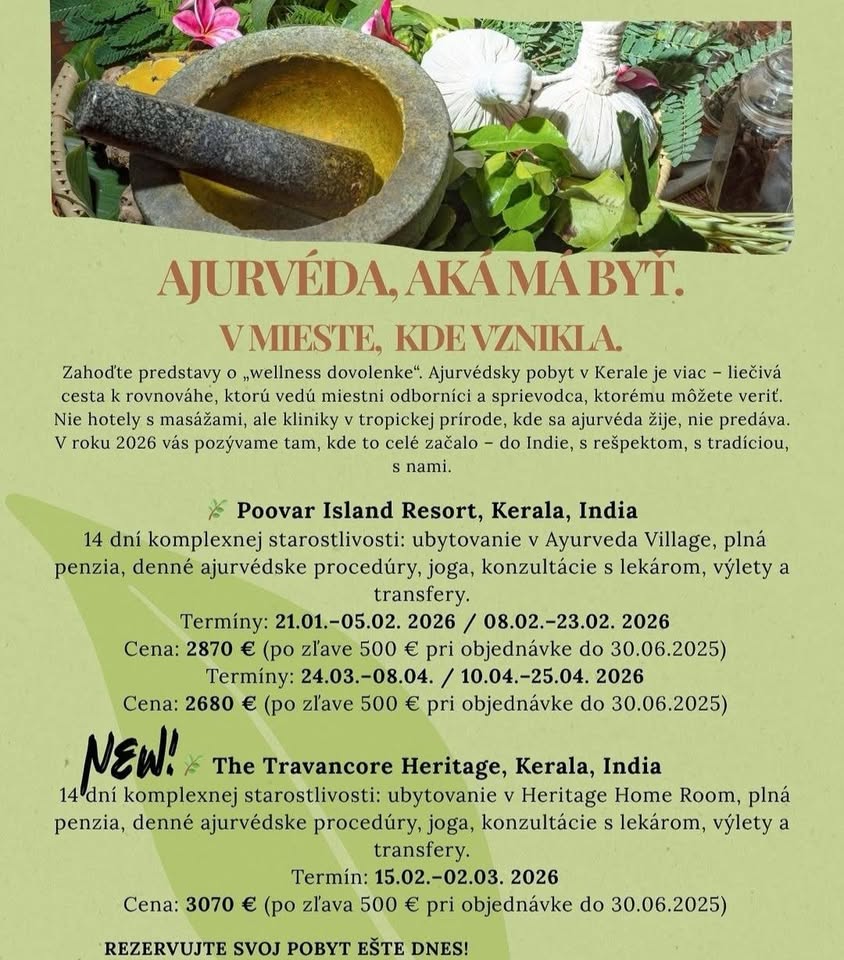 AJURVÉDSKY POBYT V INDII 16 DNÍ Poovar - 21.01. - 05.02.2026