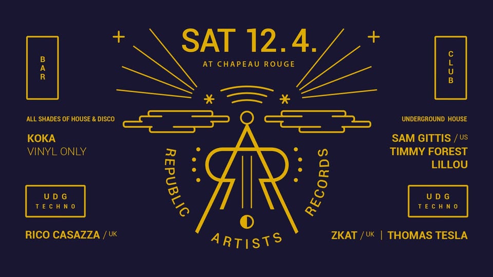 RA: Rico Casazza (uk), Z-Kat (uk), Sam Gittis (us), Thomas Tesla, Lillou, Timmy Forest, KOKA