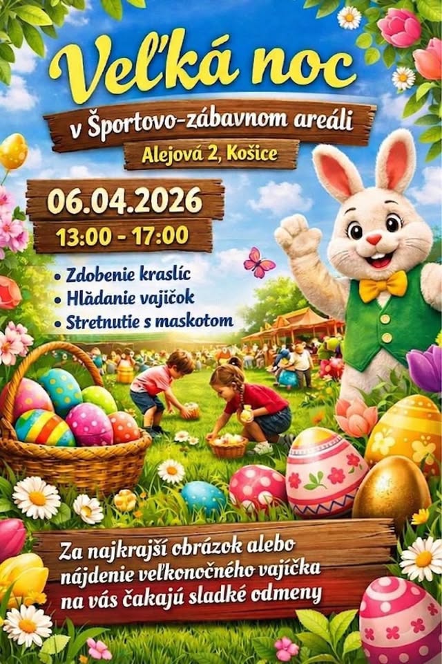Veľkonočné hľadanie vajíčok v Športovo-zábavnom areáli na Alejovej 2 v Košiciach