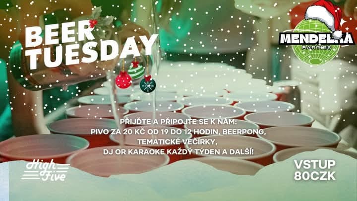 🍻 BeerTuesday - 🧑‍🎄 Vánoční karaoke večer - 📍 HighFive - 💥 Pivo za 20 Kč & welcome shots
