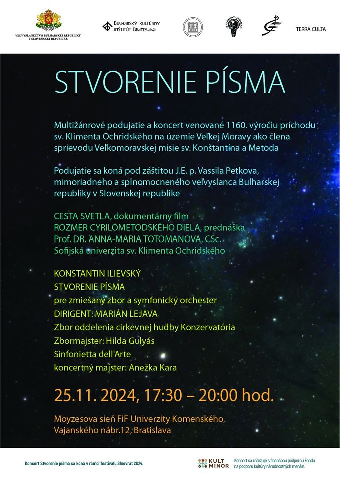 Multižánrové podujatie Stvorenie písma, venované 1160-mu výročiu príchodu sv. Klimenta Ochridského