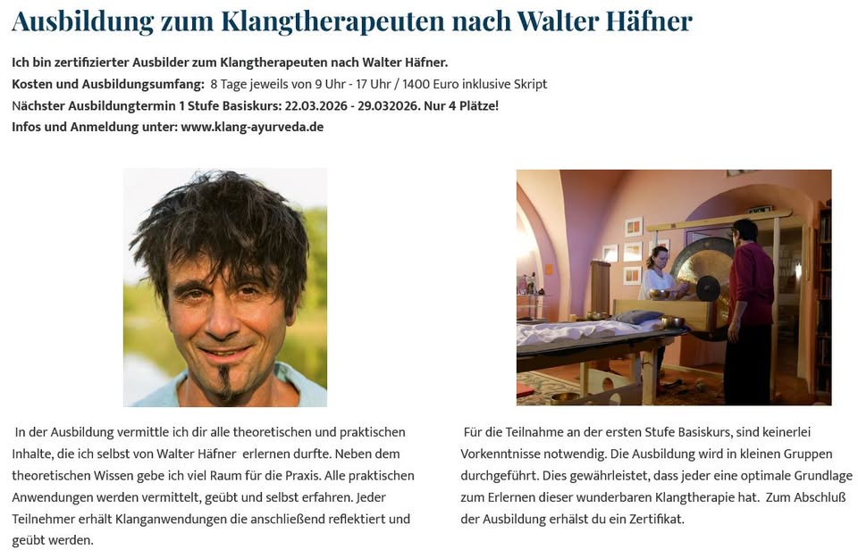 Sound retreat training to become a sound therapist according to Walter Häfner