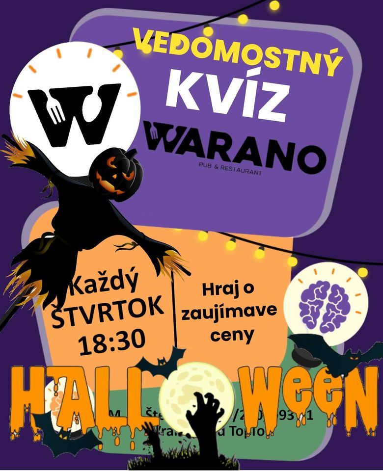 HALLOWEEN - VEDOMOSTNÝ KVÍZ WARANO Vranov nad Topľou - Štvrtok 31.10.2024 o 18:30