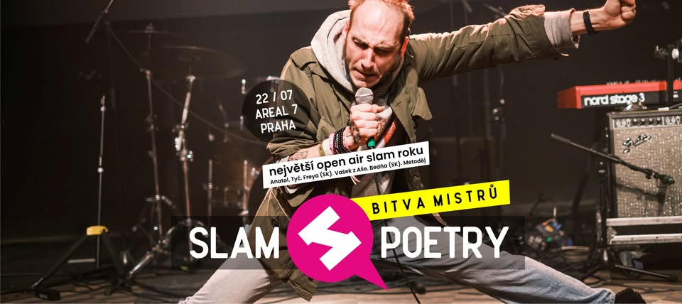 Už brzy: SLAM POETRY BITVA MISTRŮ 2026 | Praha, Areál 7 | Anatol, Tyč, Freya, Vašek ad.