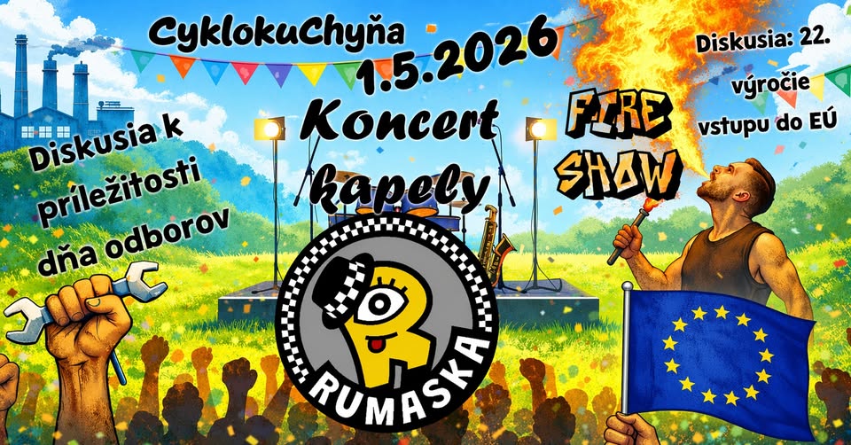 Prvomájová Cyklokuchyňa - Diskusie, Rumaska a Fireshow