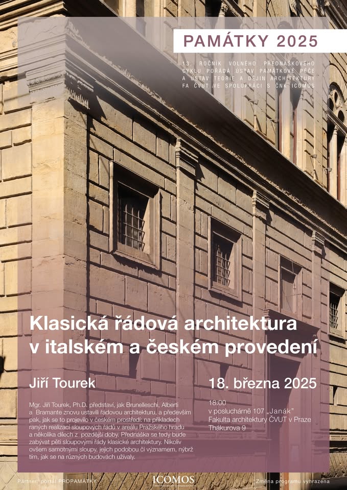 PAMÁTKY: Jiří Tourek - Klasická řádová architektura v italském a českém provedení