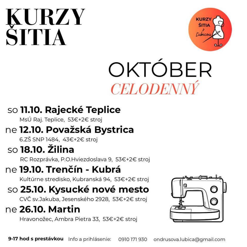 Nedeľný kurz šitia v Trenčíne