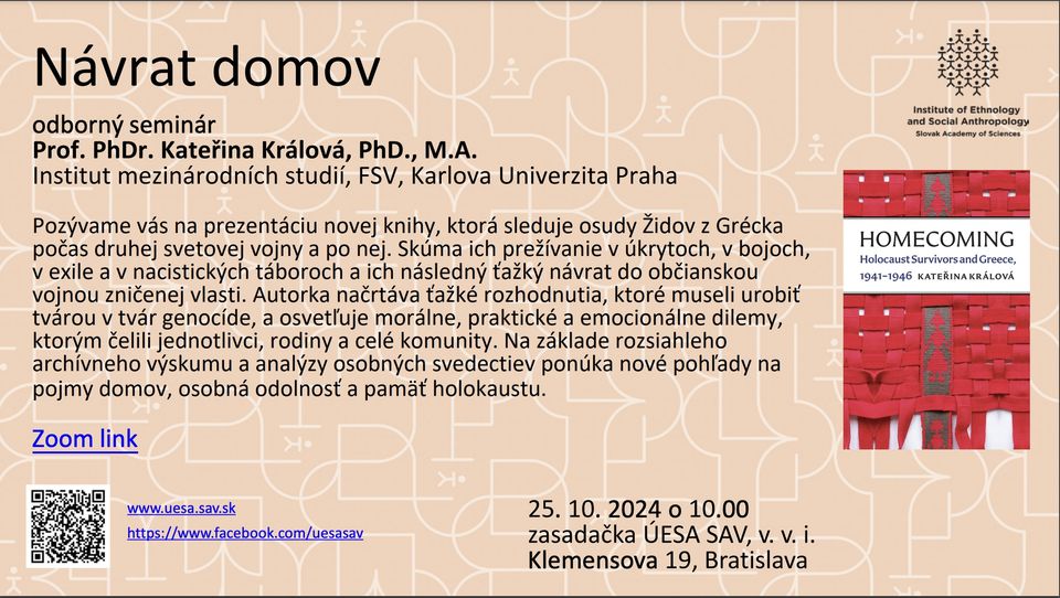 Seminár: Homecoming – Holocaust Survivors and Greece, 1941 – 1946