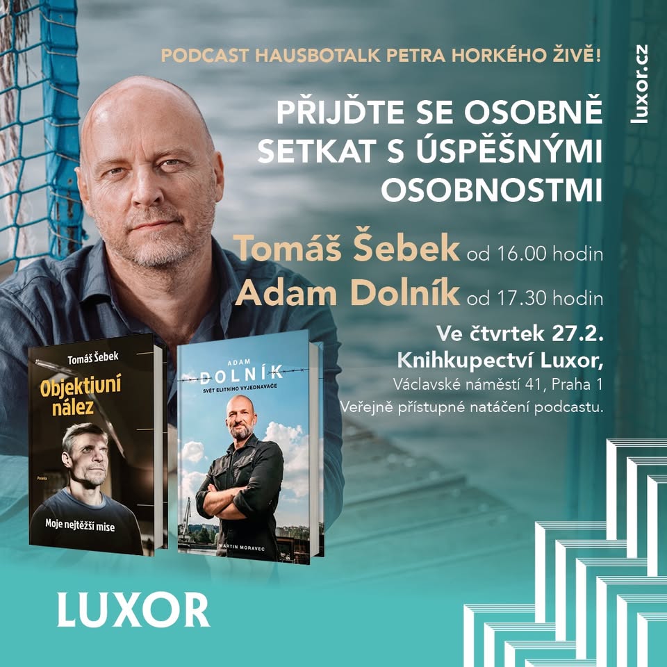 Natáčení podcastu Petra Horkého s Tomášem Šebkem a Adamem Dolníkem