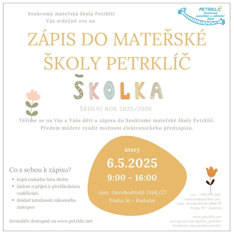 Zápis do MATEŘSKÉ ŠKOLY Petrklíč