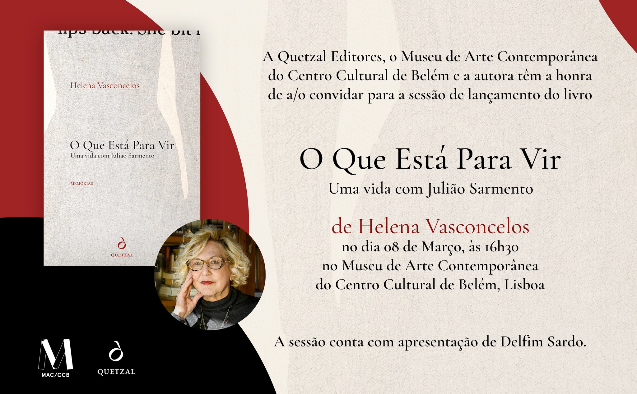 CONVITE | Sessão de lançamento de «O Que Está Para Vir», de Helena Vasconcelos, no CCB