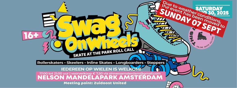 Swag on wheel / Skate in the park (silent disco) NEW DATE. ZONDAG 7 SEPTEMBER