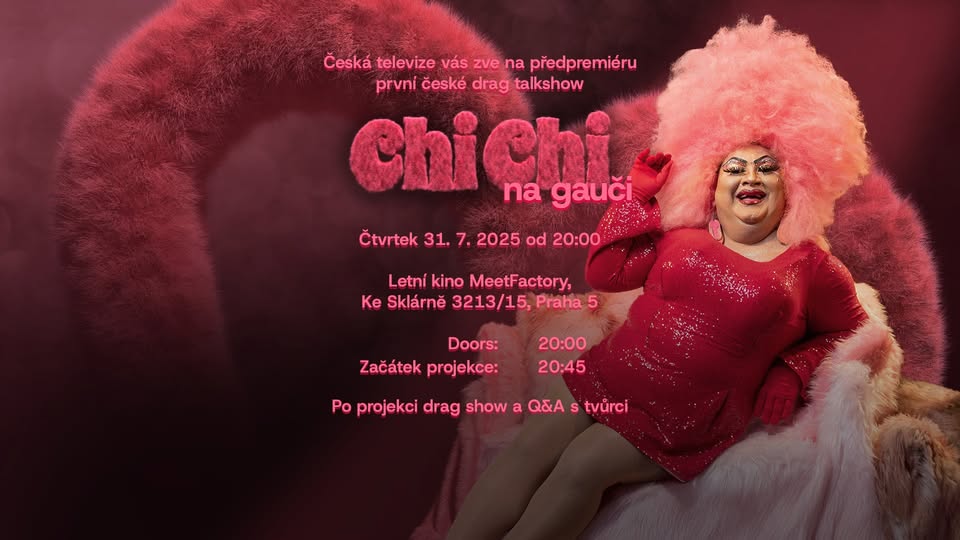 Předpremiéra drag talk show Chi Chi na gauči