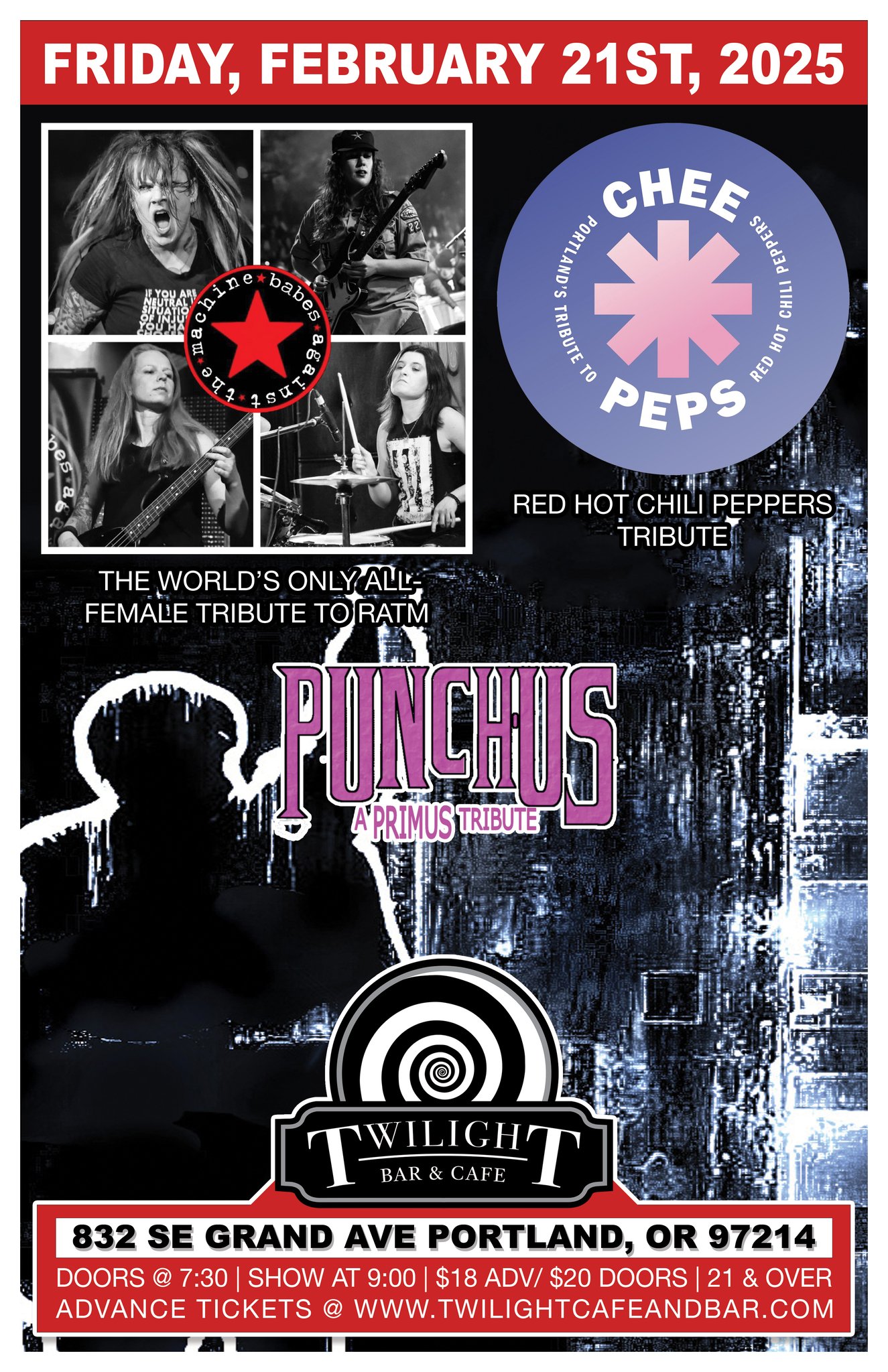 Babes Against the Machine (RATM Tribute) w/ Chee Peps (RHCP Tribute), Punchus (Primus Tribute)