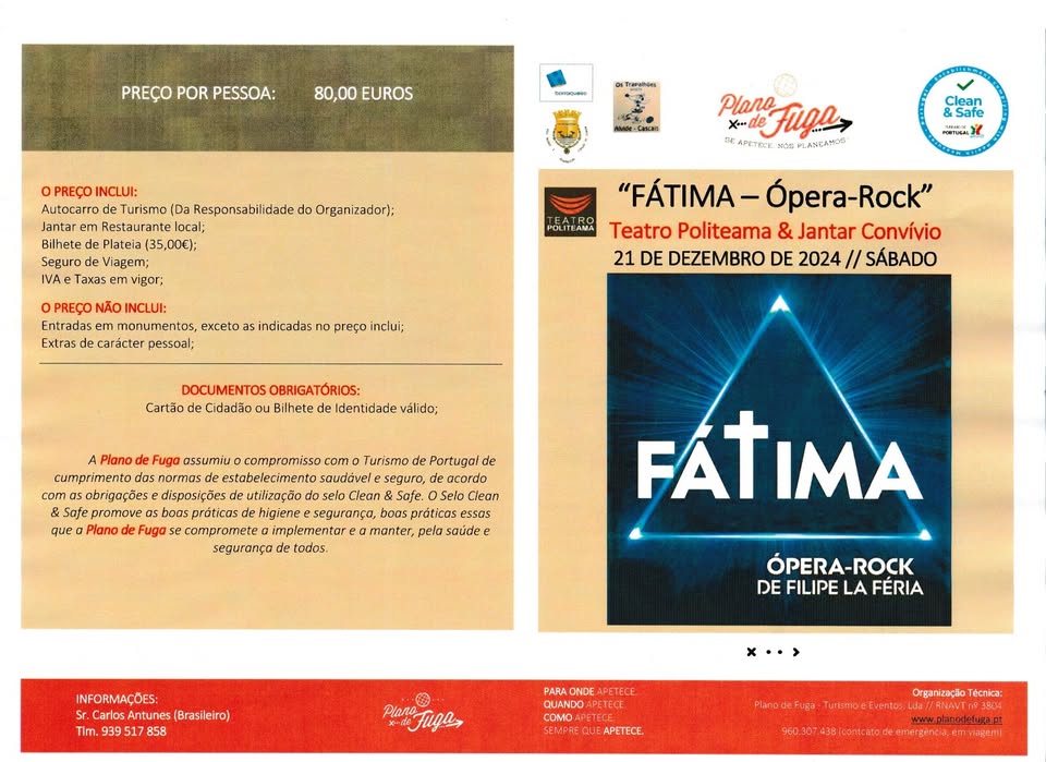 "FÁTIMA- ´OPERA ROCK"  Teatro Politeama e Jantar Convívio