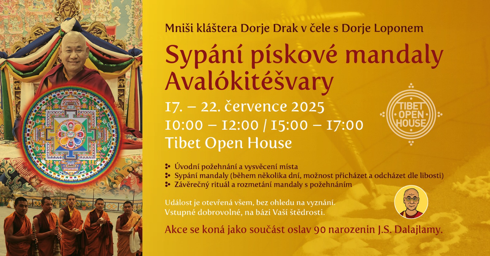 Sypání pískové mandaly Avalókitéšvary