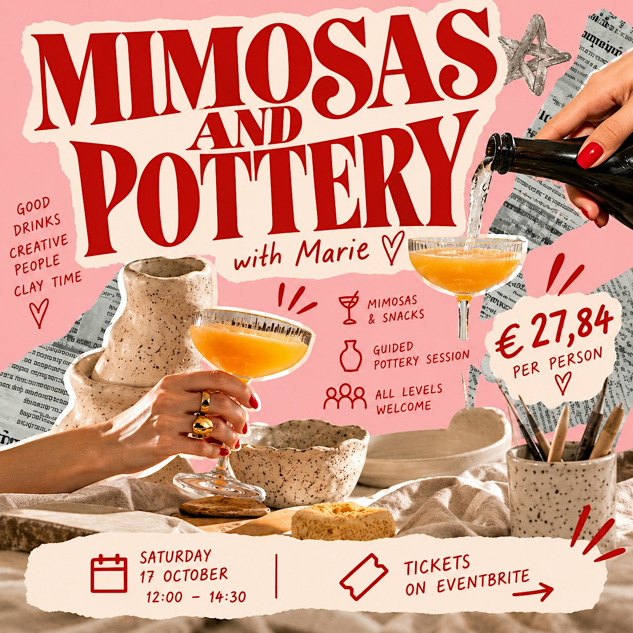 Mimosas and pottery