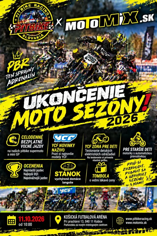 Ukončenie motosezony 2026 - bezplatne jazdenie, ycf zóna pre deti, stánok s občerstvením a tombola !