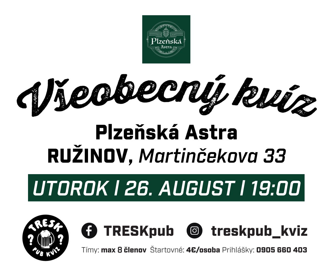 Ružinov - kvíz pre každého v Plzeňskej Astre