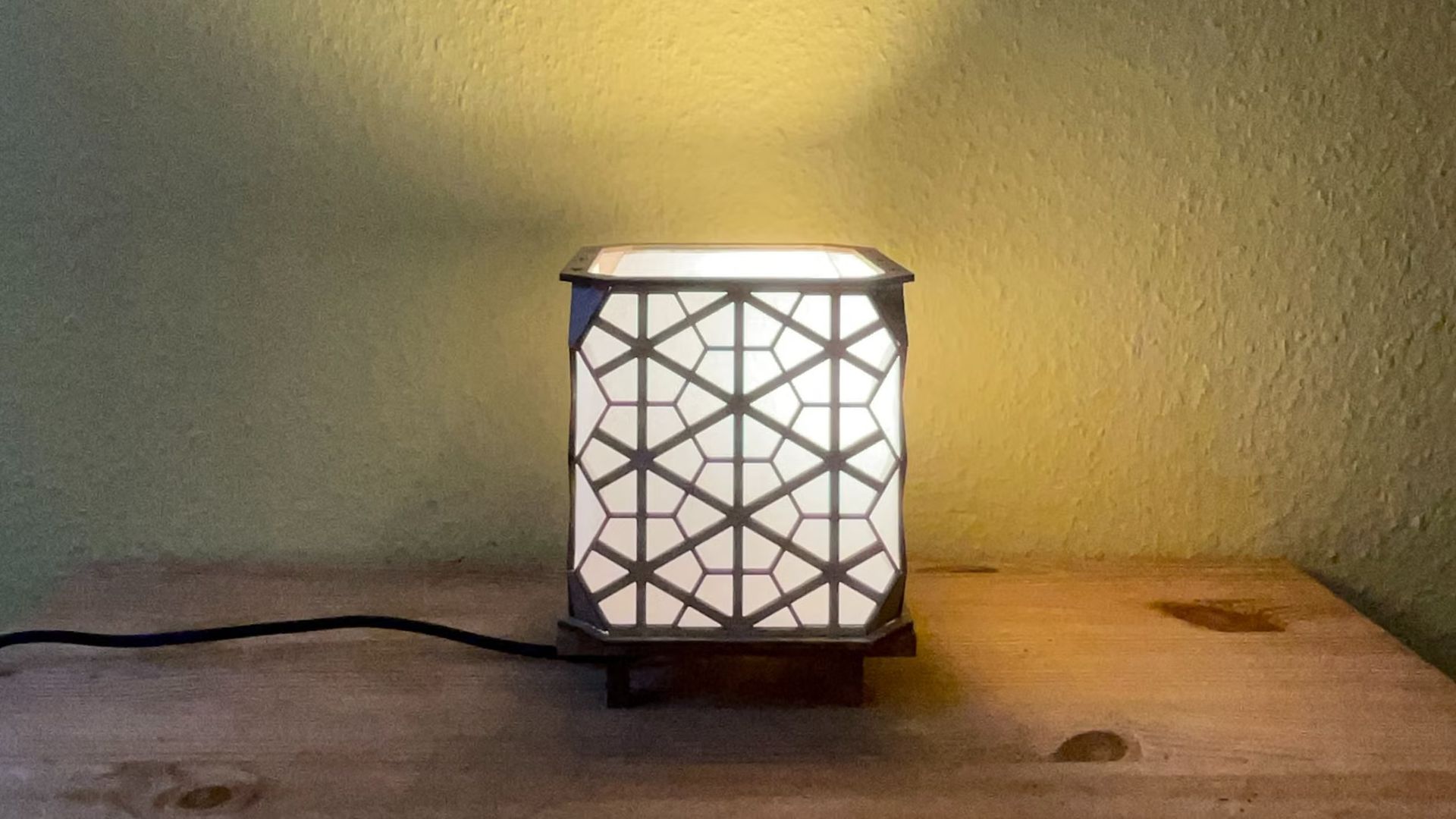 Wooden lamp workshop with Japanese traditional Monyo Pattern