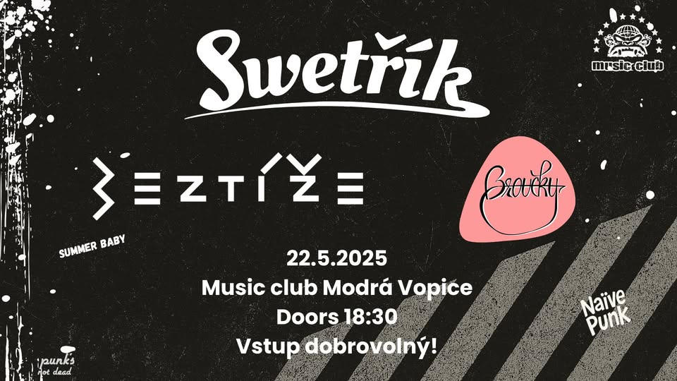 Swetřík, Broučky, Beztíže - koncert ve Vopici