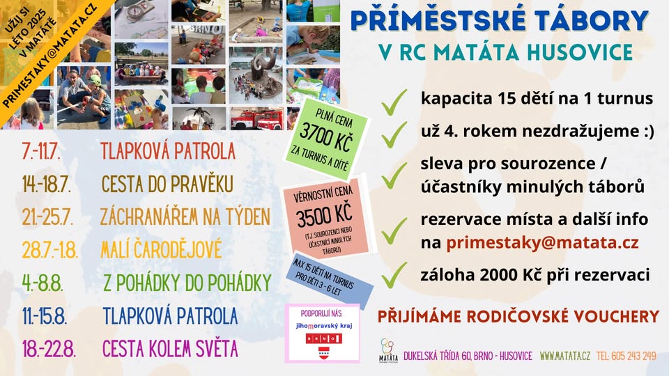 LETNÍ příměstské tábory v RC Matáta Husovice