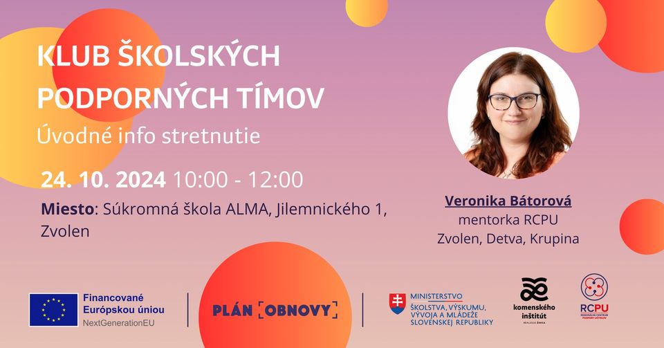 KLUB ŠKOLSKÝCH PODPORNÝCH TÍMOV - úvodné info stretnutie